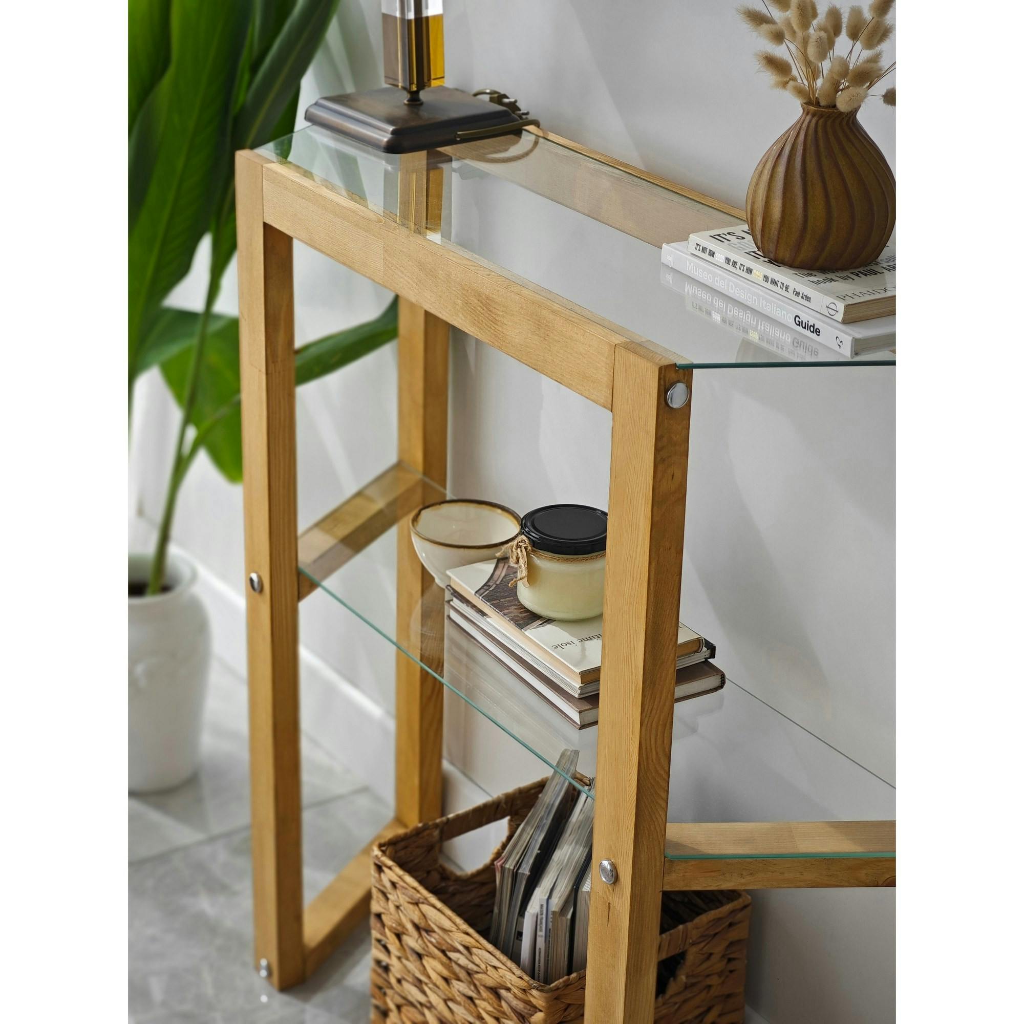 Console en verre et bois clair - 2 plateaux LHASA