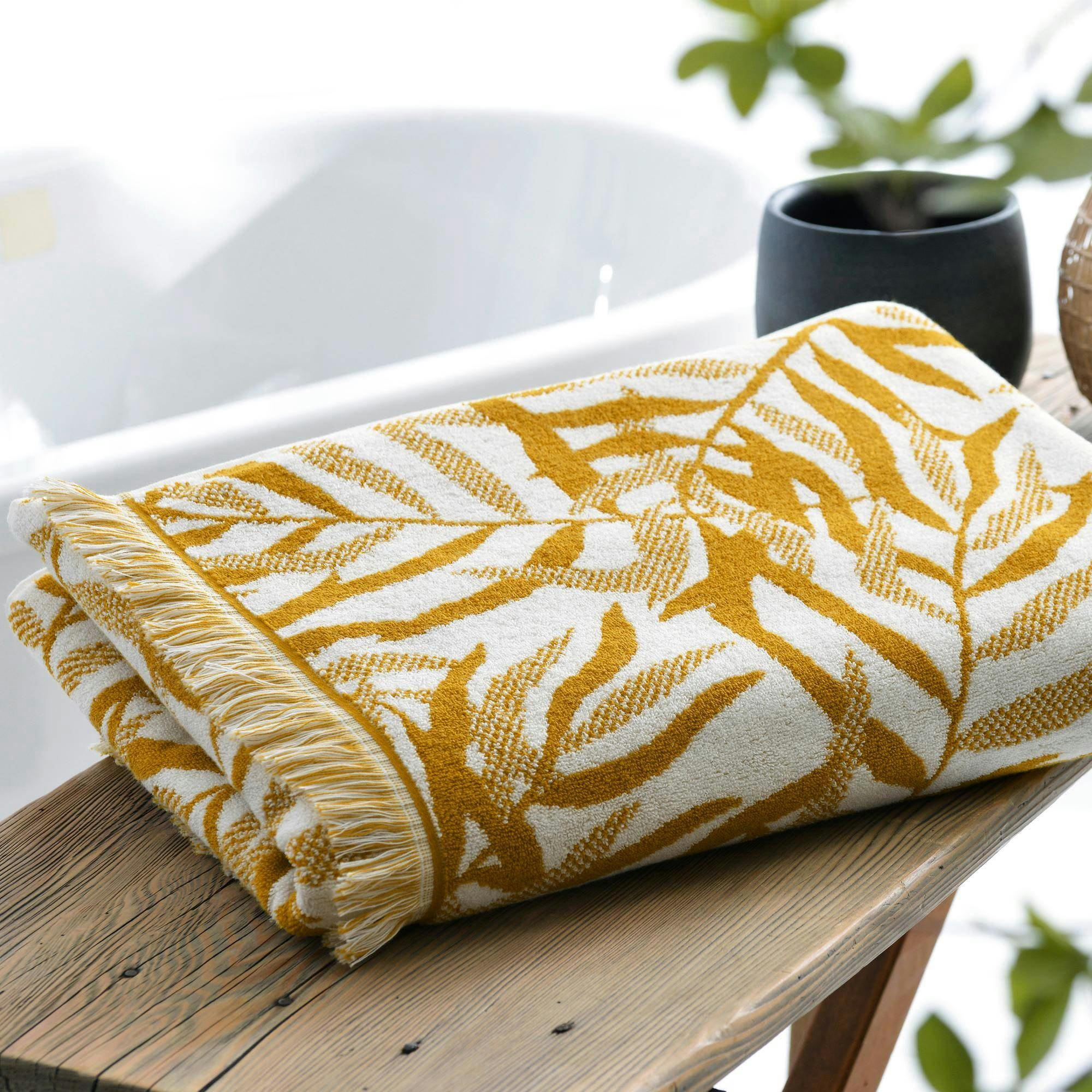 TARZANY - Drap de bain 70x140 jaune ocre en coton 500 g/m²