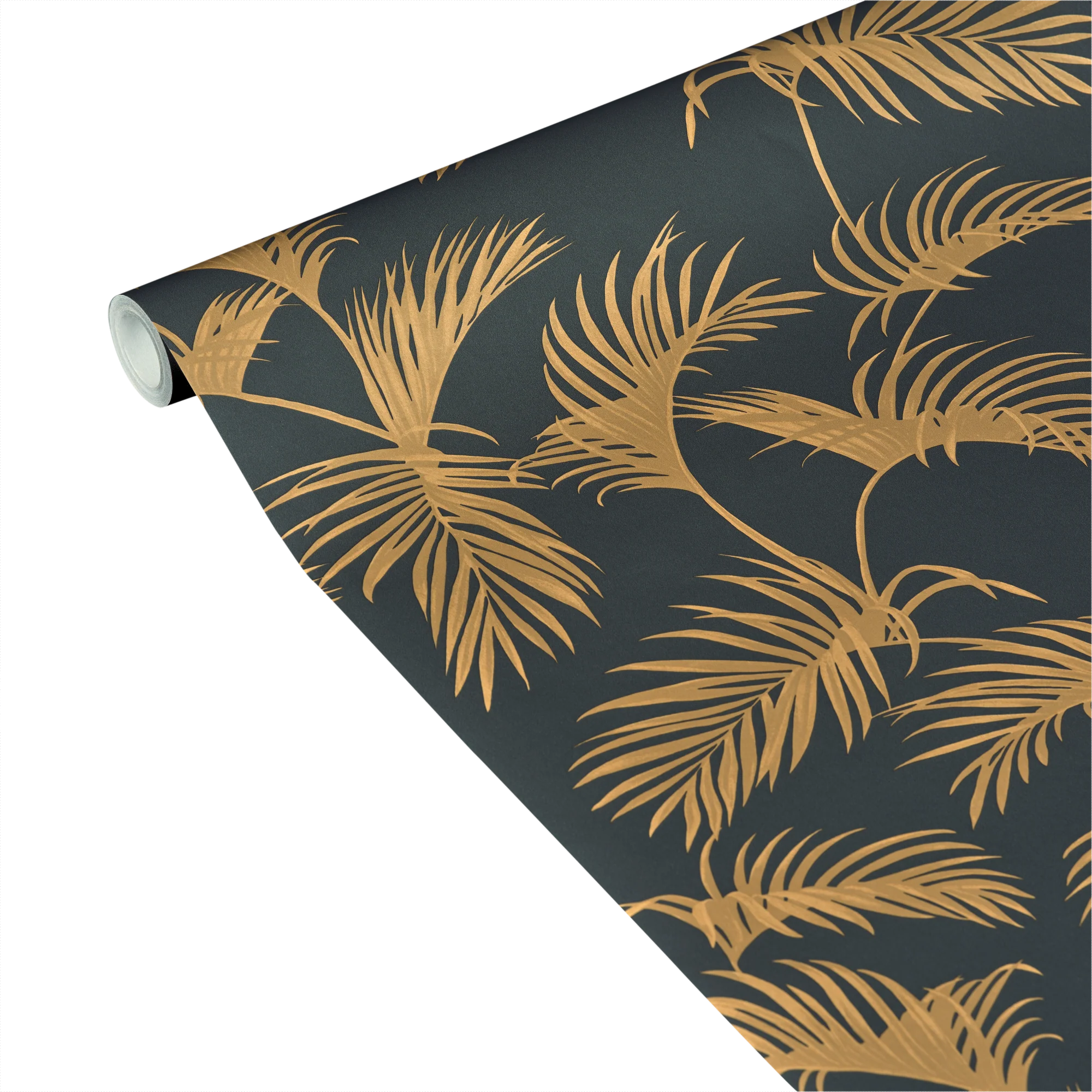 Caselio Papier peint intissé MOONLIGHT PALM noir et doré