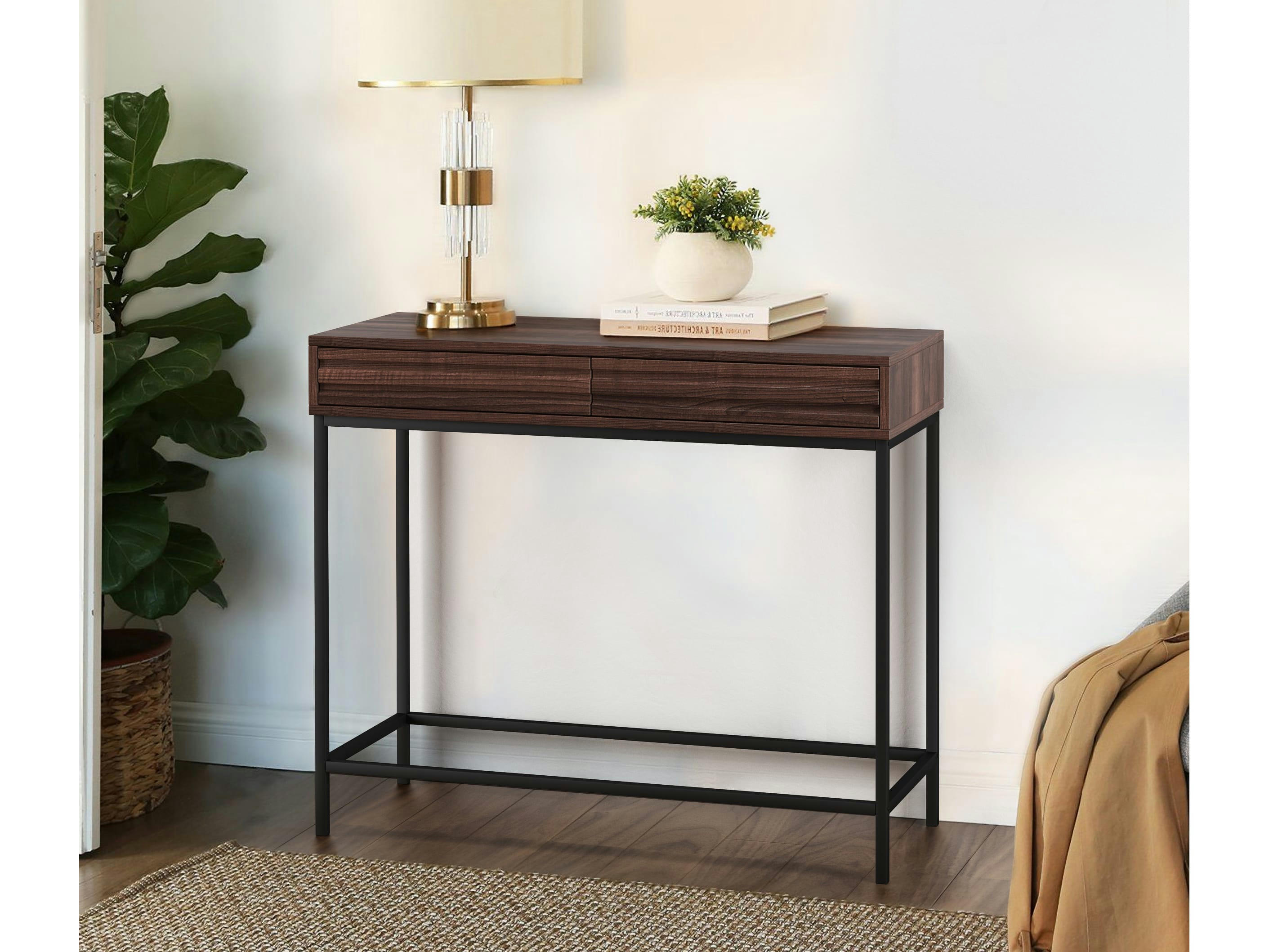 CELINE - Console avec 2 tiroirs en panneaux de particules noyer