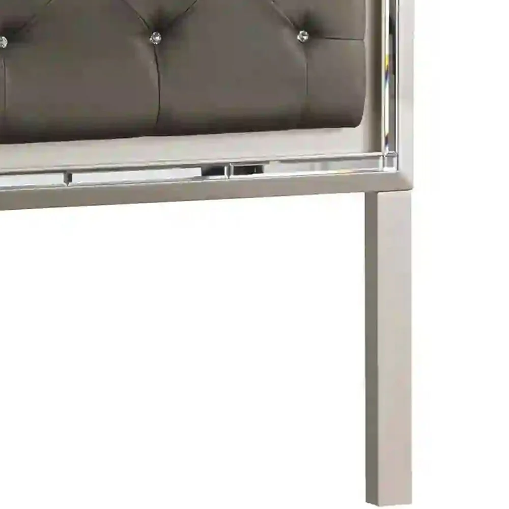 Crystal Tufted Leatherette Twin Panel Headboard, Gray and Silver