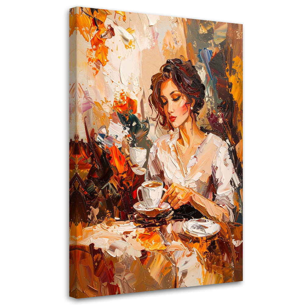 Obraz do salonu sypialni restauracji, Kobieta pijąca kawe imitacja 20x30