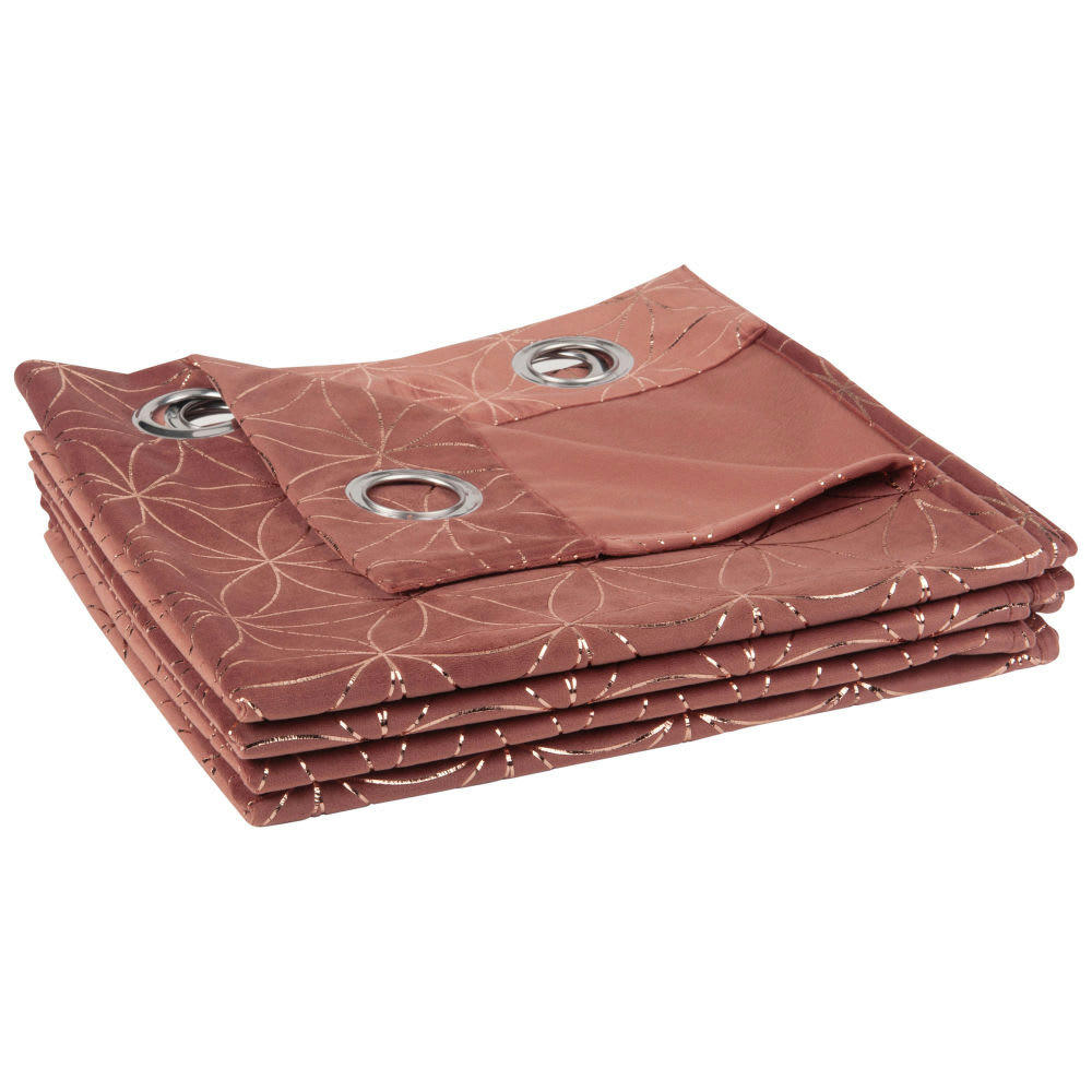 CRAZY GREN - Rideau à œillets rose imprimé doré à l'unité 140x250