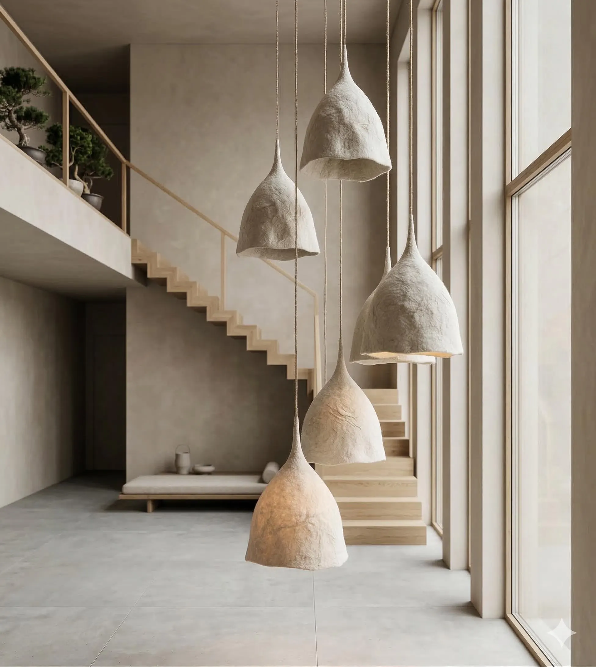 Cluster Pendant Lighting Wool Felt Lamps Scandinavian Japandi Cascading Ceiling Light Handmade