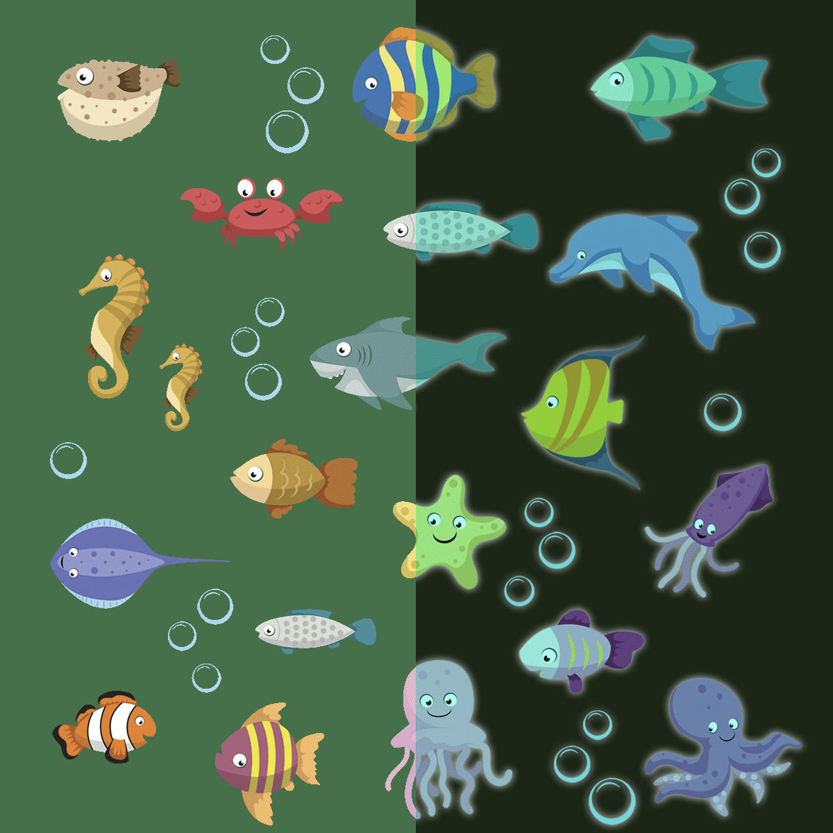 - Stickers phosphorescents lumineux animaux marins 110x145cm