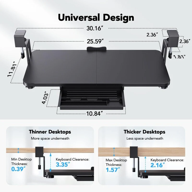Large Under Desk Keyboard Tray - 25.59″ x 11.81″