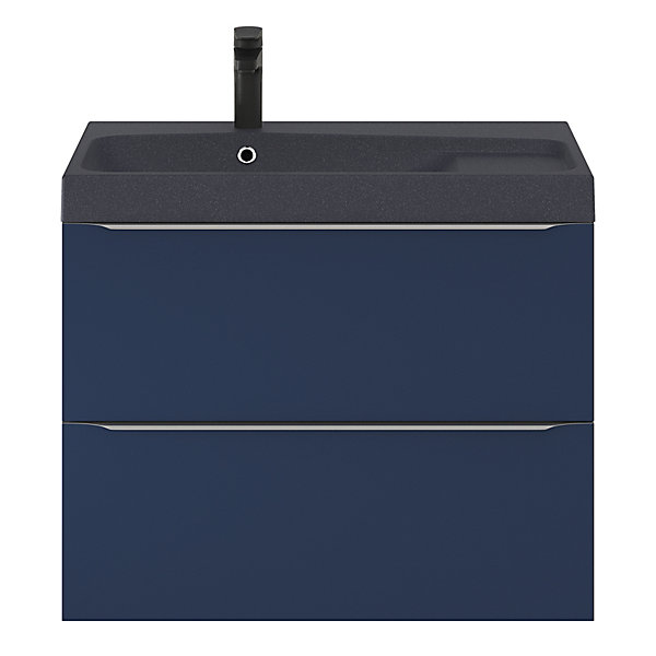 Meuble vasque suspendu bleu nuit mat l.80 cm Imandra   plan vasque noir résine Mila, GoodHome