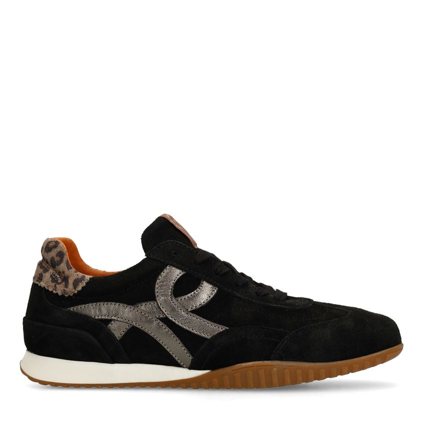 Manfield Zwarte suède sneakers met leopard details