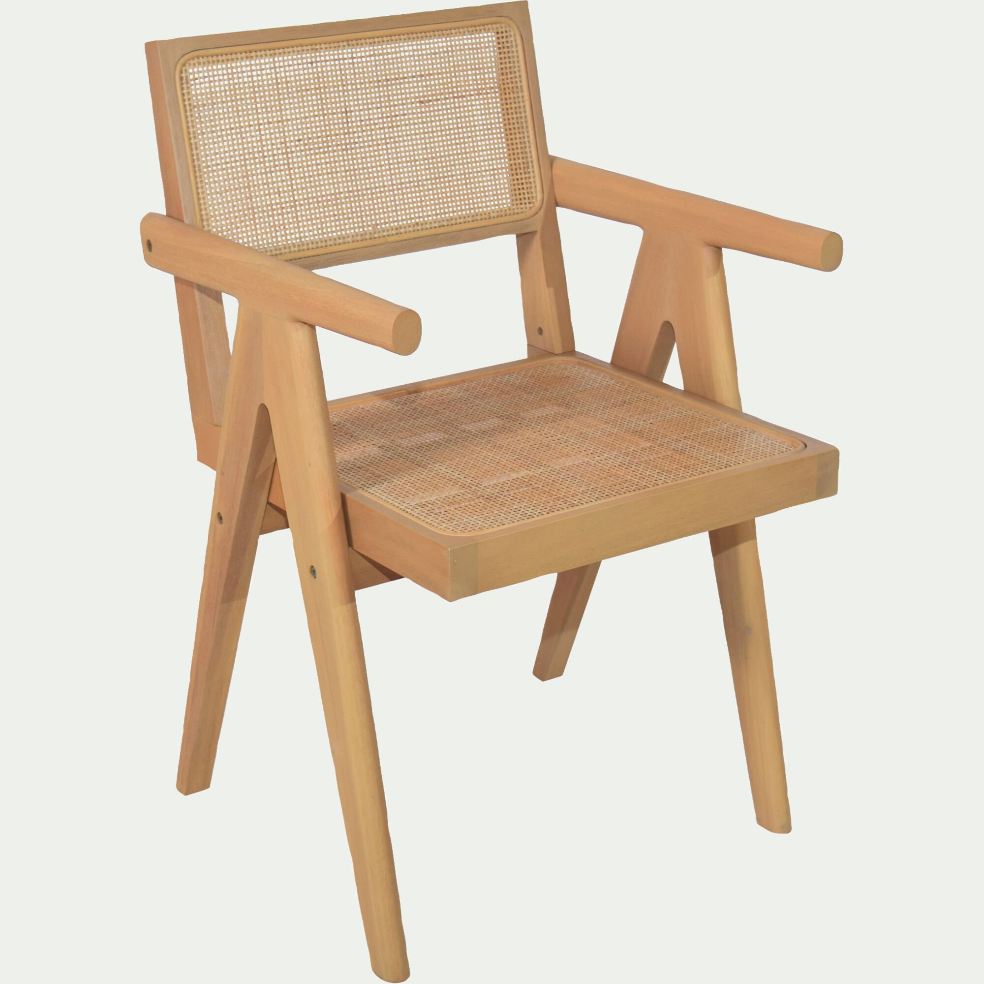 TARGO - Chaise de repas avec accoudoirs en acajou et cannage - bois clair