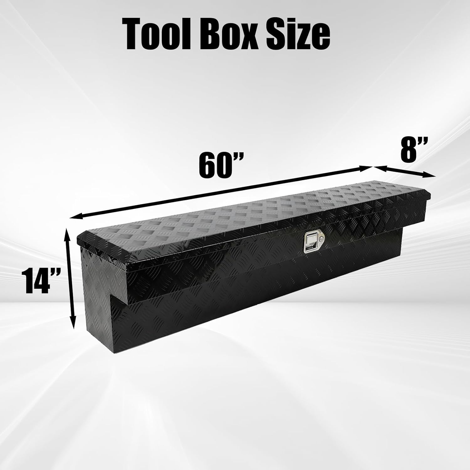 confote 60 Inch Heavy Duty Aluminum Pickup Truck Tool Box Aluminum Stripes Pattern Truck Bed RV Trailer Toolbox Waterproof Storage Organizer with Lock and Keys L-shape -Black