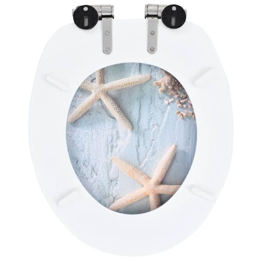 NNEVL WC Toilet Seat with Soft Close Lid MDF Starfish Design