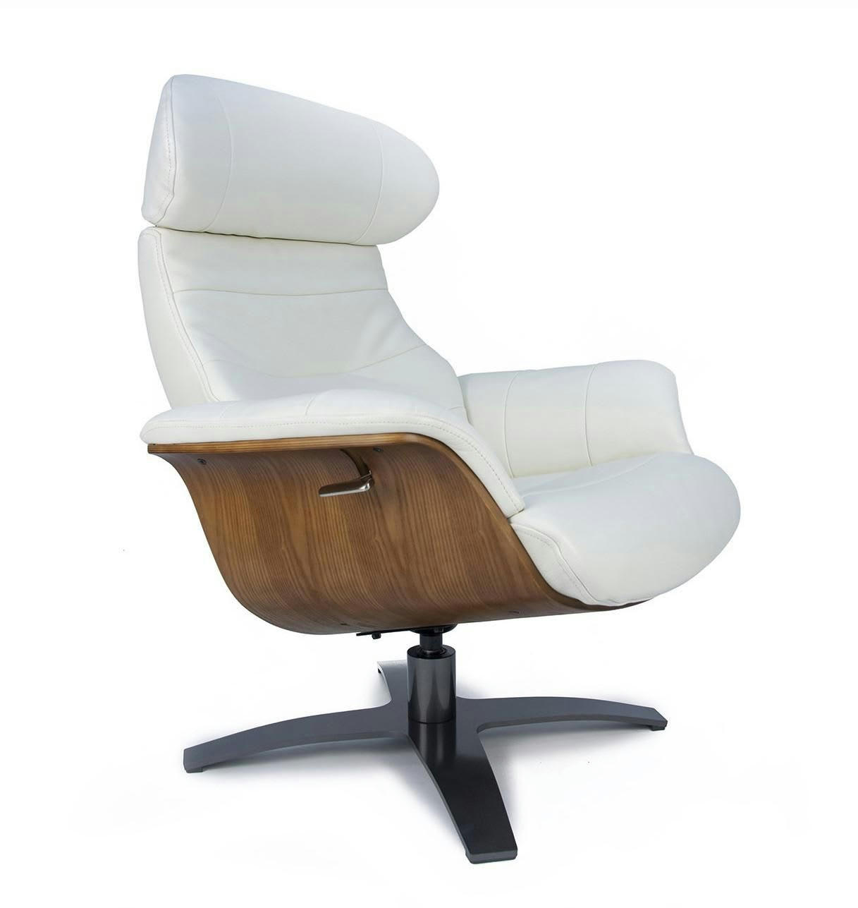 VÉGA - Fauteuil en cuir et bois chêne naturel - Cuir Blanc