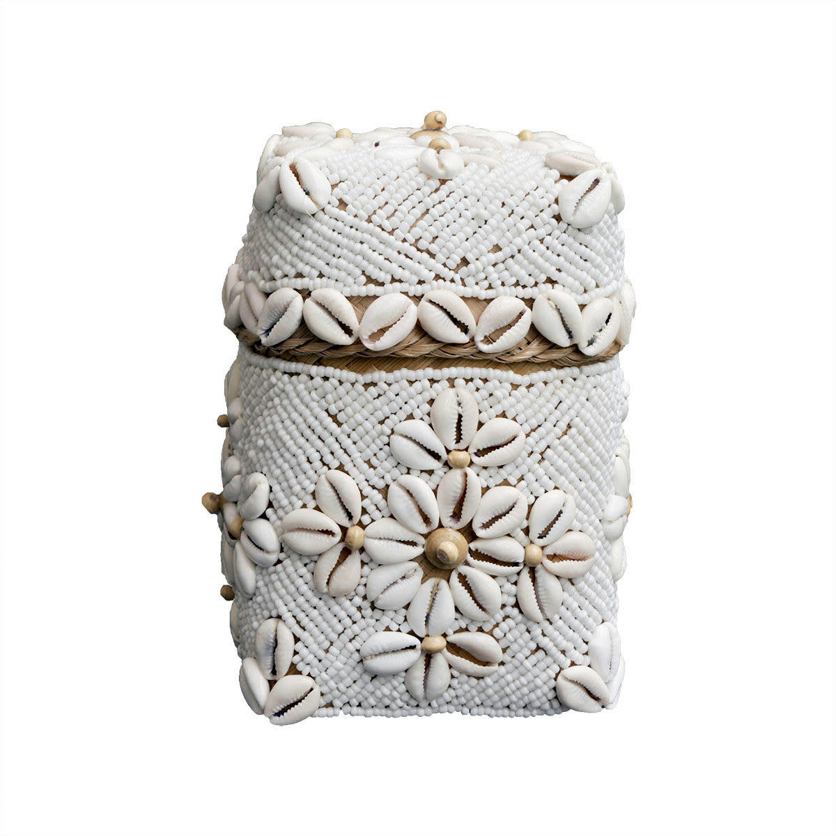 TUTTY - Boîte en bambou et coquillages, blanc H17 x L10 cm