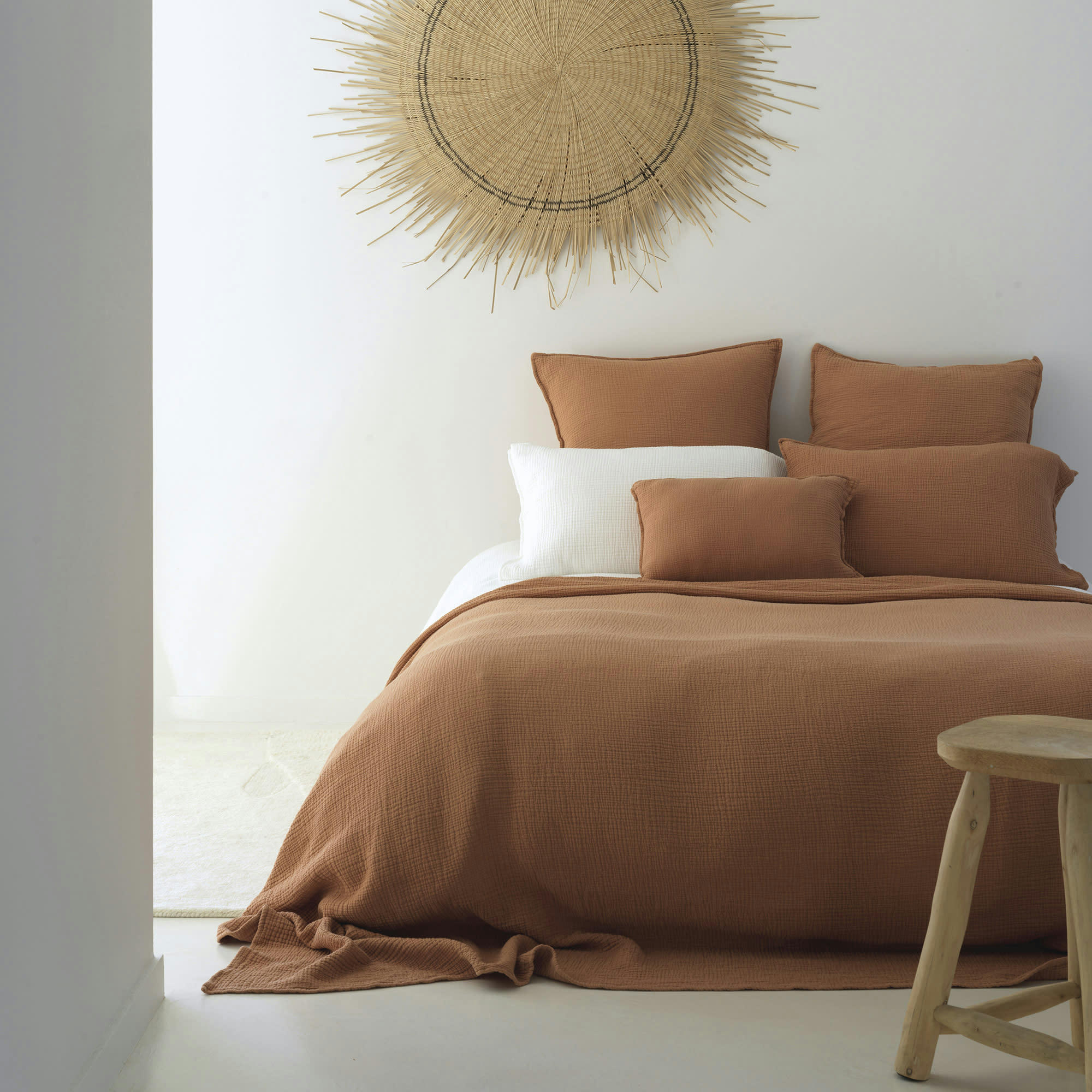 GAZE DE COTON - Dessus de lit gaze de coton terre cuite 240X255 CM