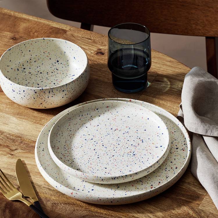 Habitat Reactive Speckle 12 Piece Stoneware Dinner Set-White