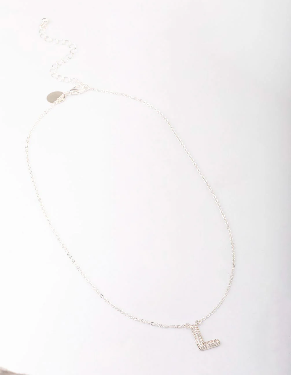 Silver Plated Letter L Pave Pendant  Necklace