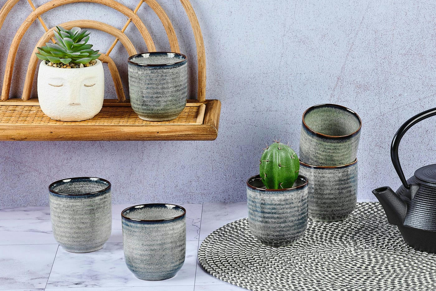 REACTIV - Lot de 6 tasses en grès gris D7.5