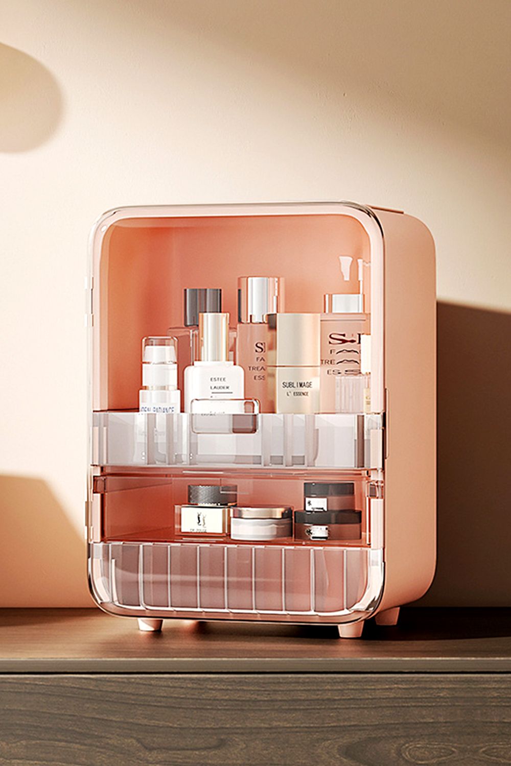 Living and Home Cosmetic Organizer Skincare Display Box Makeup Storage Case with Mirror