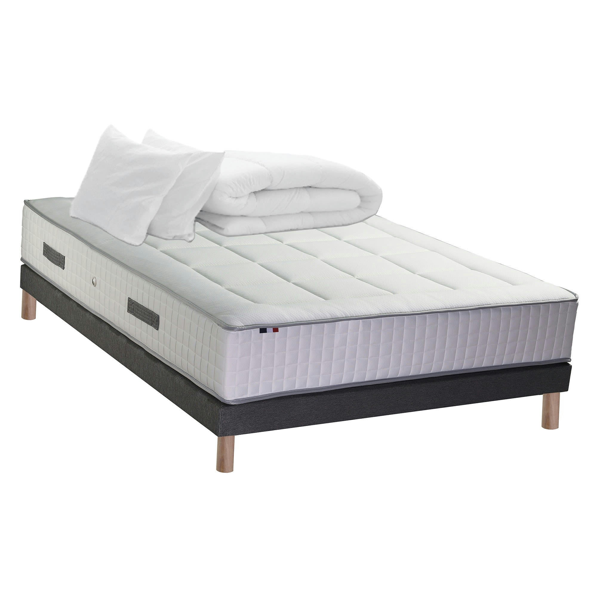 PACK PALACIO 2 - Ensemble matelas Ressort 7 zones + sommier + oreiller couette 140x190