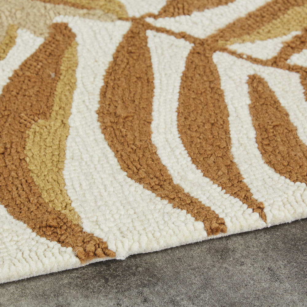 PERICO - Tapis en polypropylène imprimé végétal écru, jaune moutarde et beige 160x230