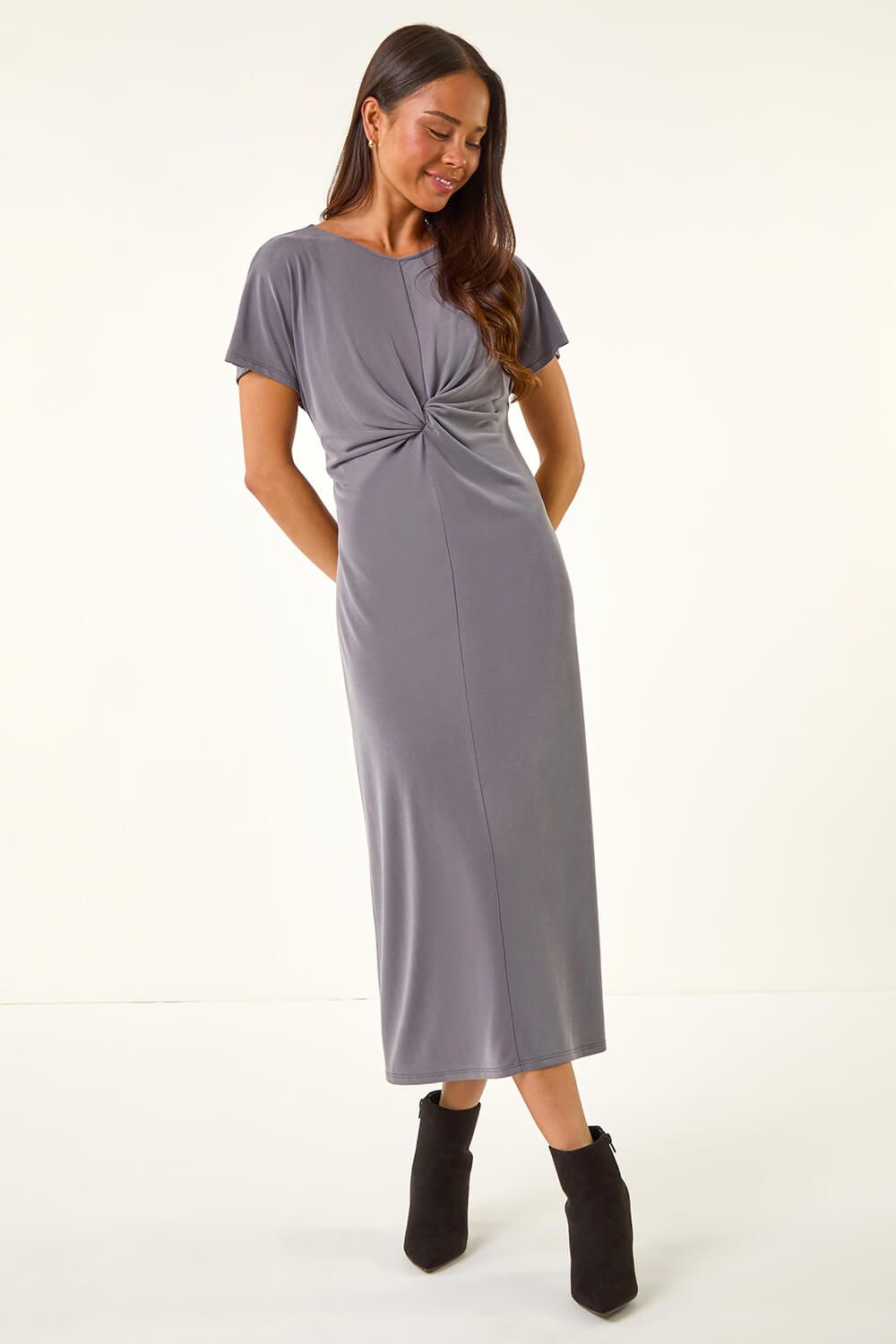 Roman Petite Twist Front Stretch Midi Dress