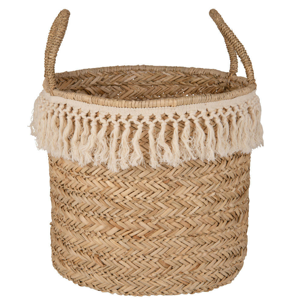 - Panier tressé à franges en fibre végétale