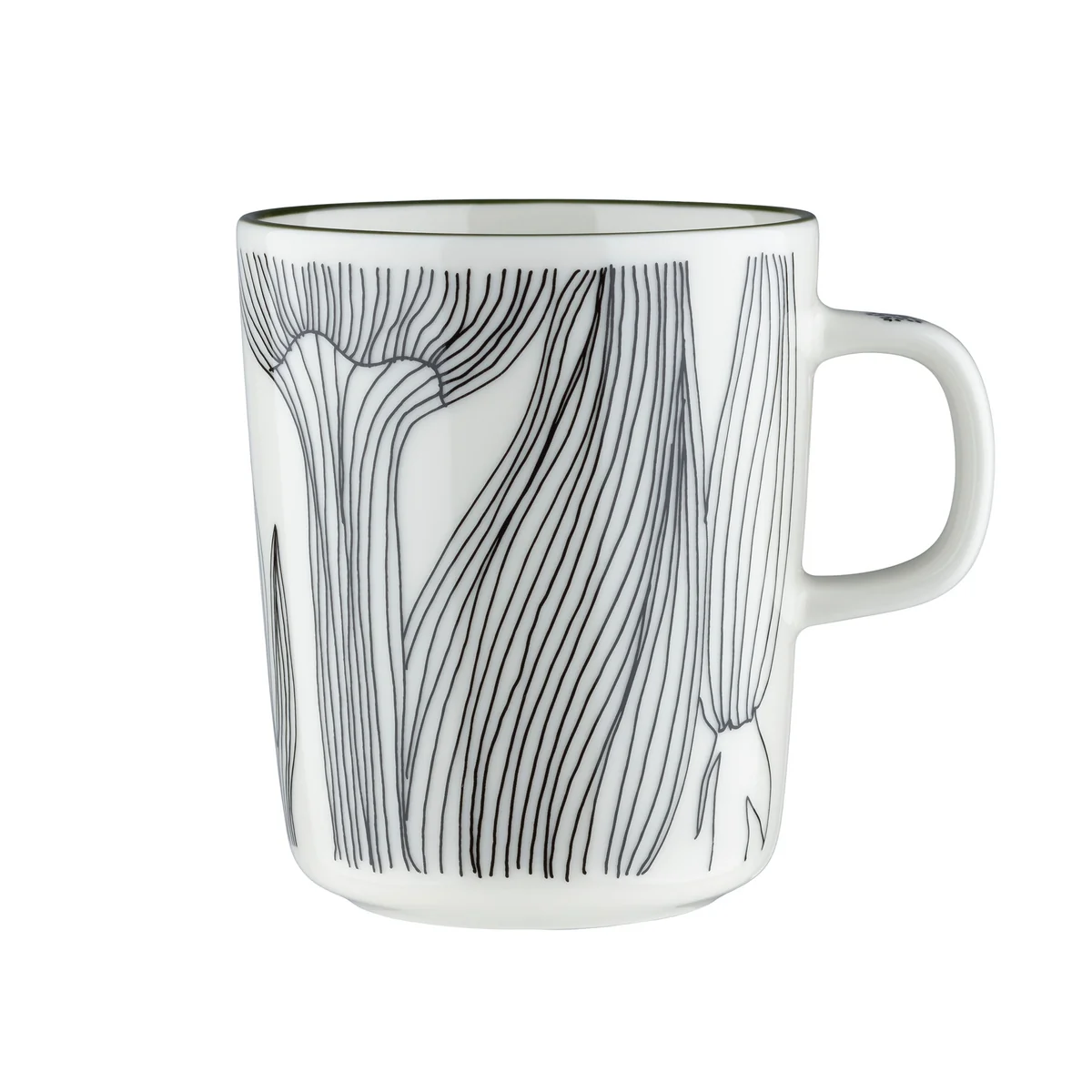 Marimekko - Oiva Kukat Puhkeavat Becher mit Henkel, 250 ml, weiß / schwarz / forest green