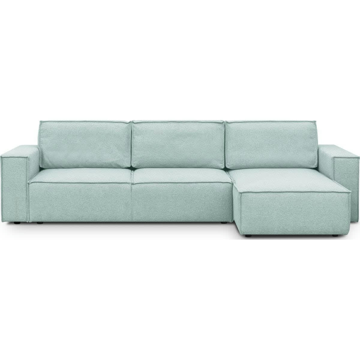 HARPER NEW - Canapé d'angle 5 places convertible + coffre, tissu bleu pastel