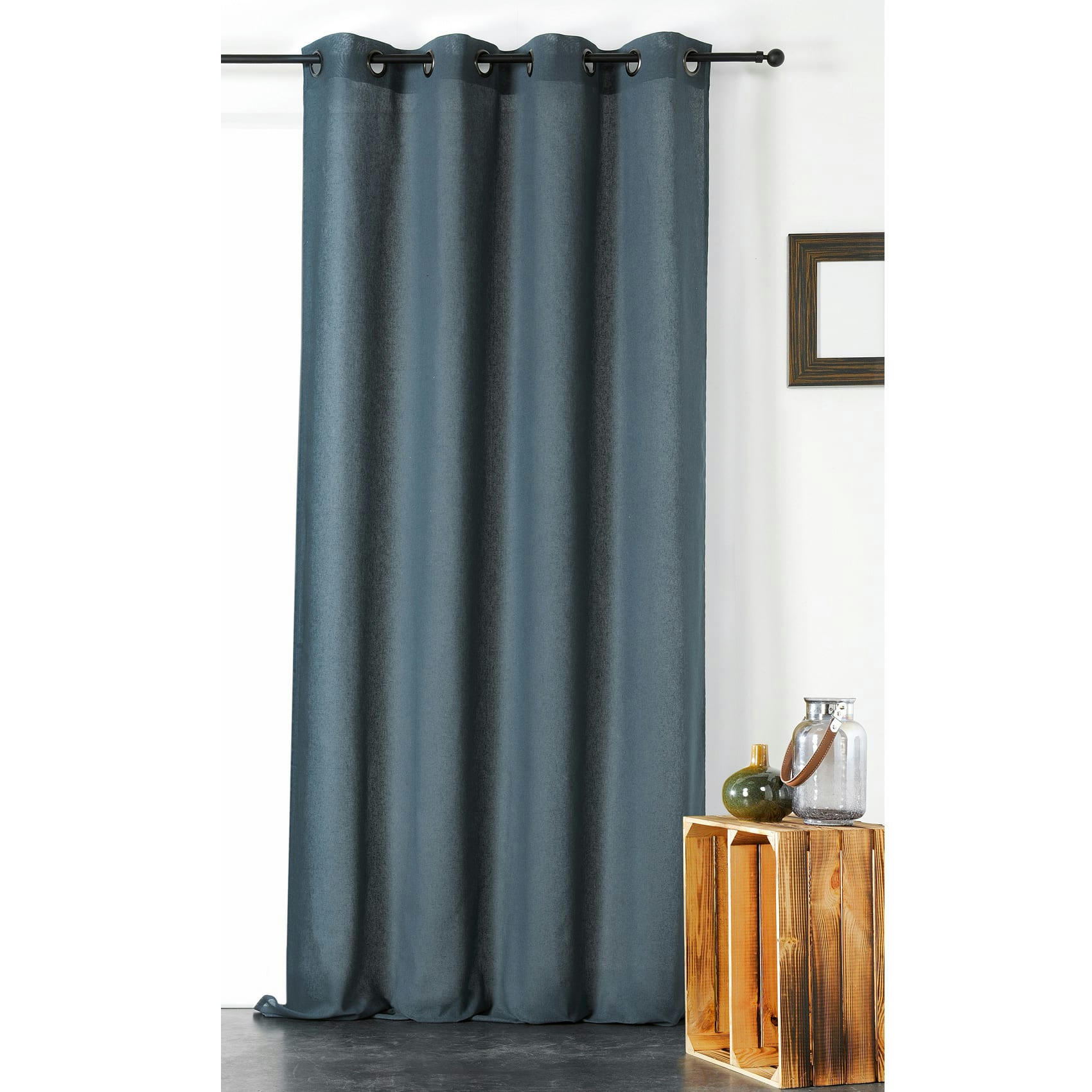 - Voilage uni melisse coton bleu 140x240 cm