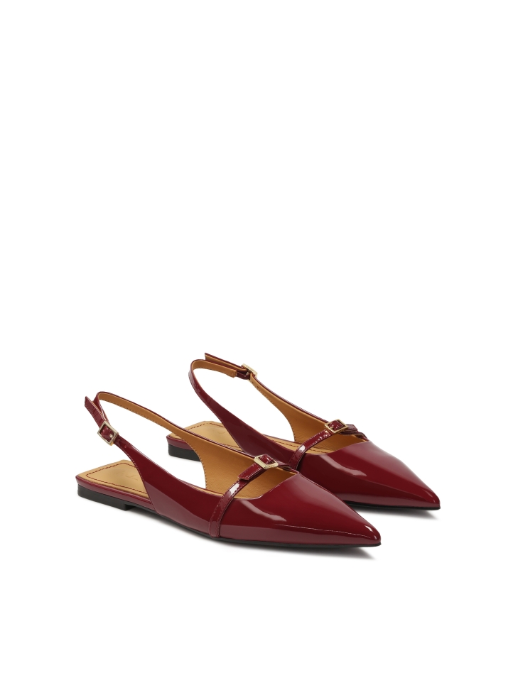Flat burgundy patent leather pumps