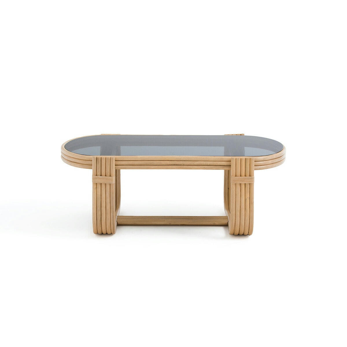 Table basse rotin et verre fumé, Ravieri