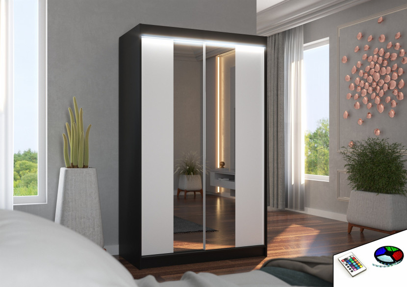 Szafa przesuwna z lustrem i oświetleniem LED MARVIN 120 Black