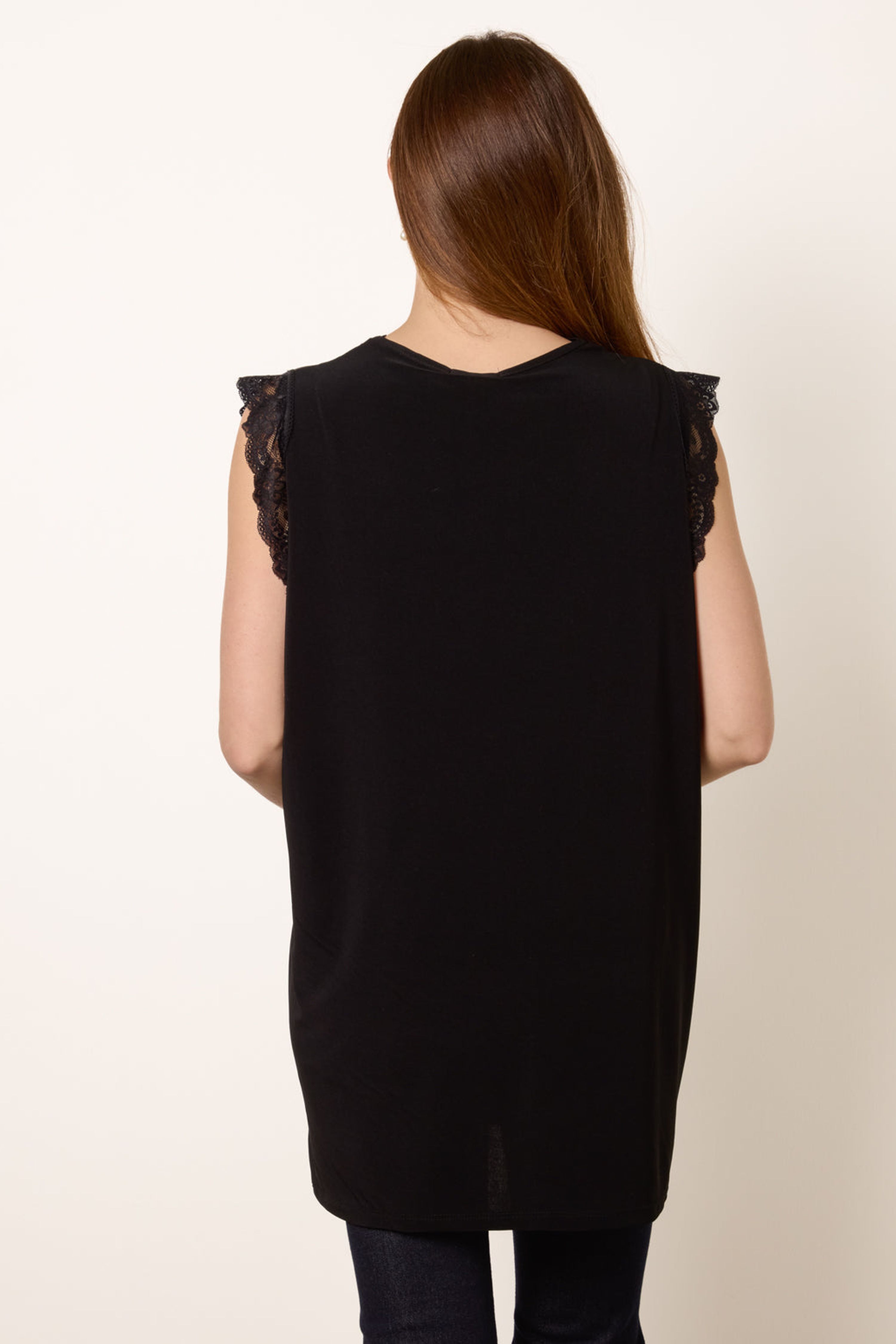 Blue Vanilla Black V Lace Trim Top
