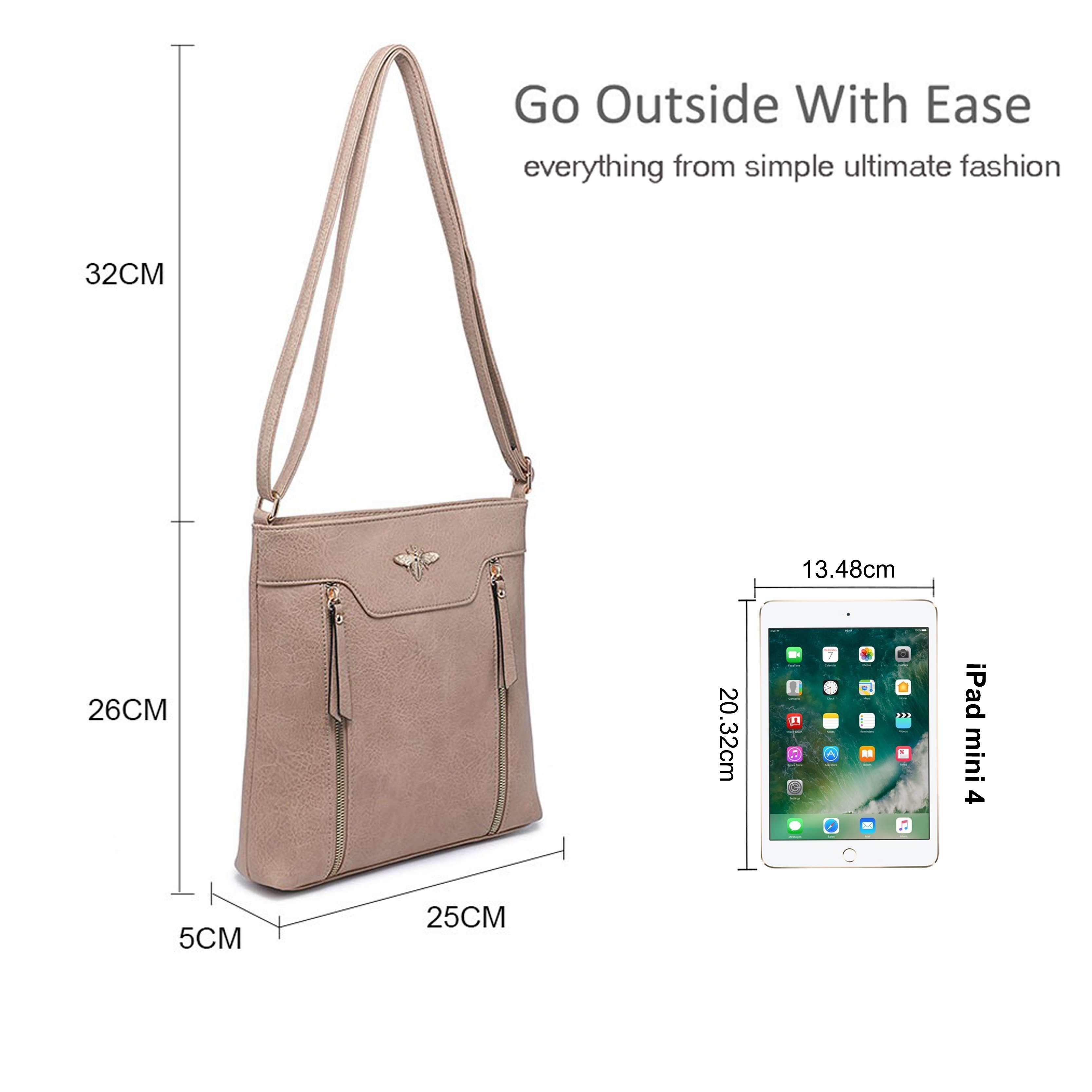 Kitise Bee Detail Dual Zipper Pockets Slim Crossbody Bag