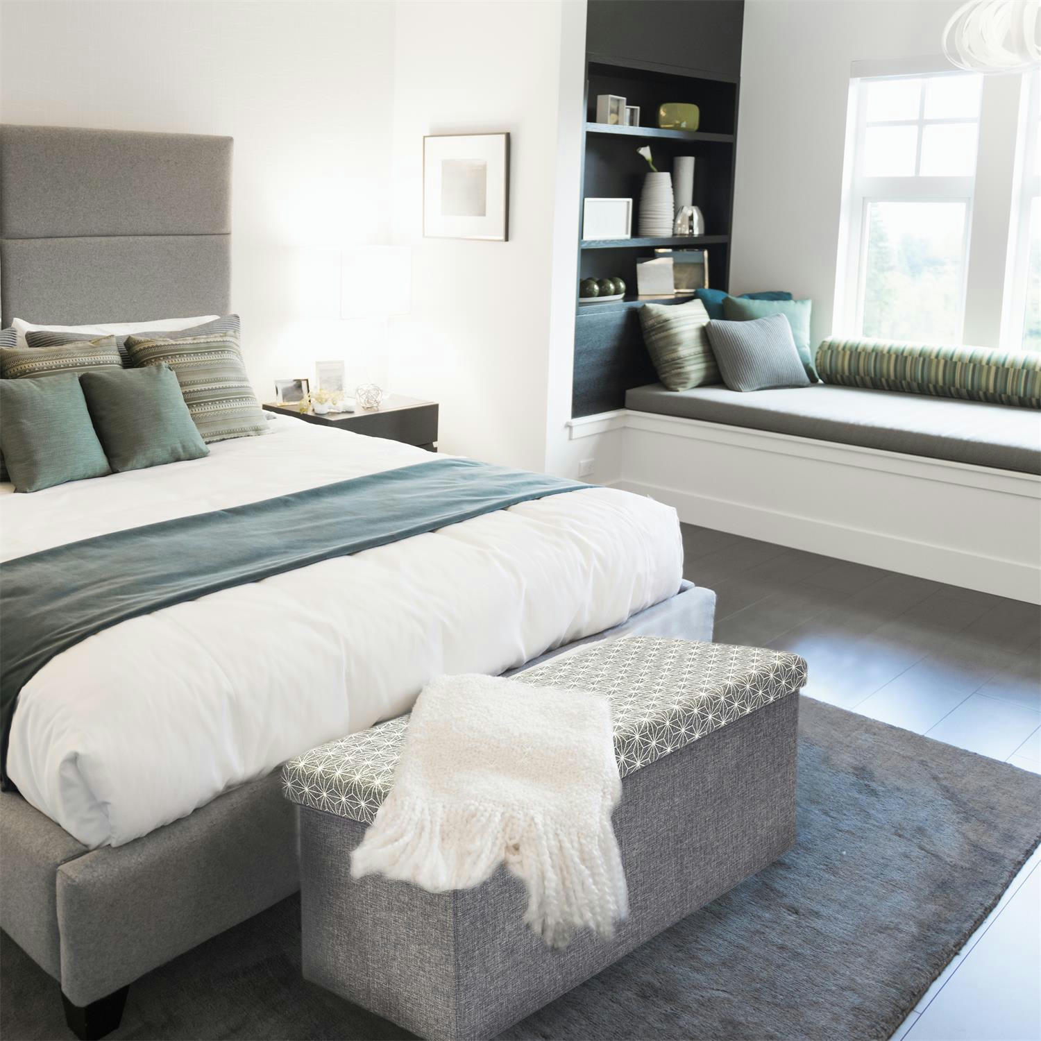 - Coffre rangement banc tissu gris