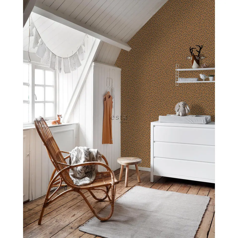 ESTAhome behang stippen warm oranje en zwart - 53 cm x 10.05 m