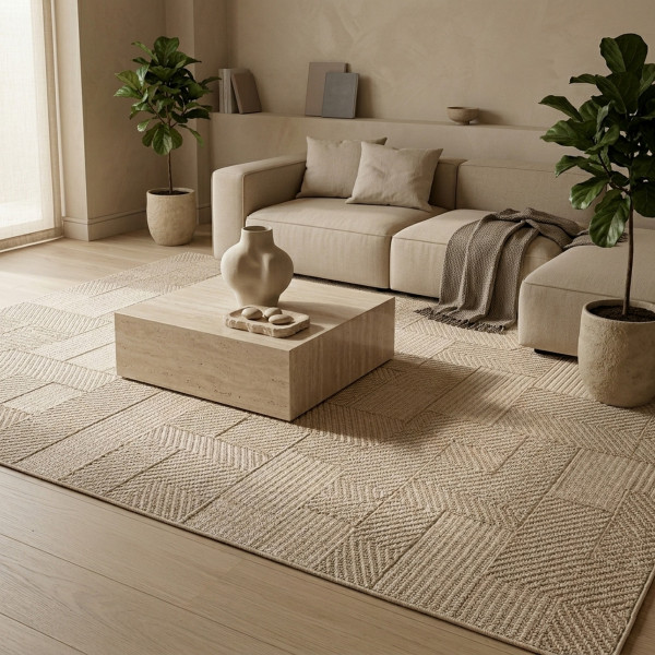 Dywan pętelkowy boucle Pure 002 beżowo-kremowy modny do salonu 080x150