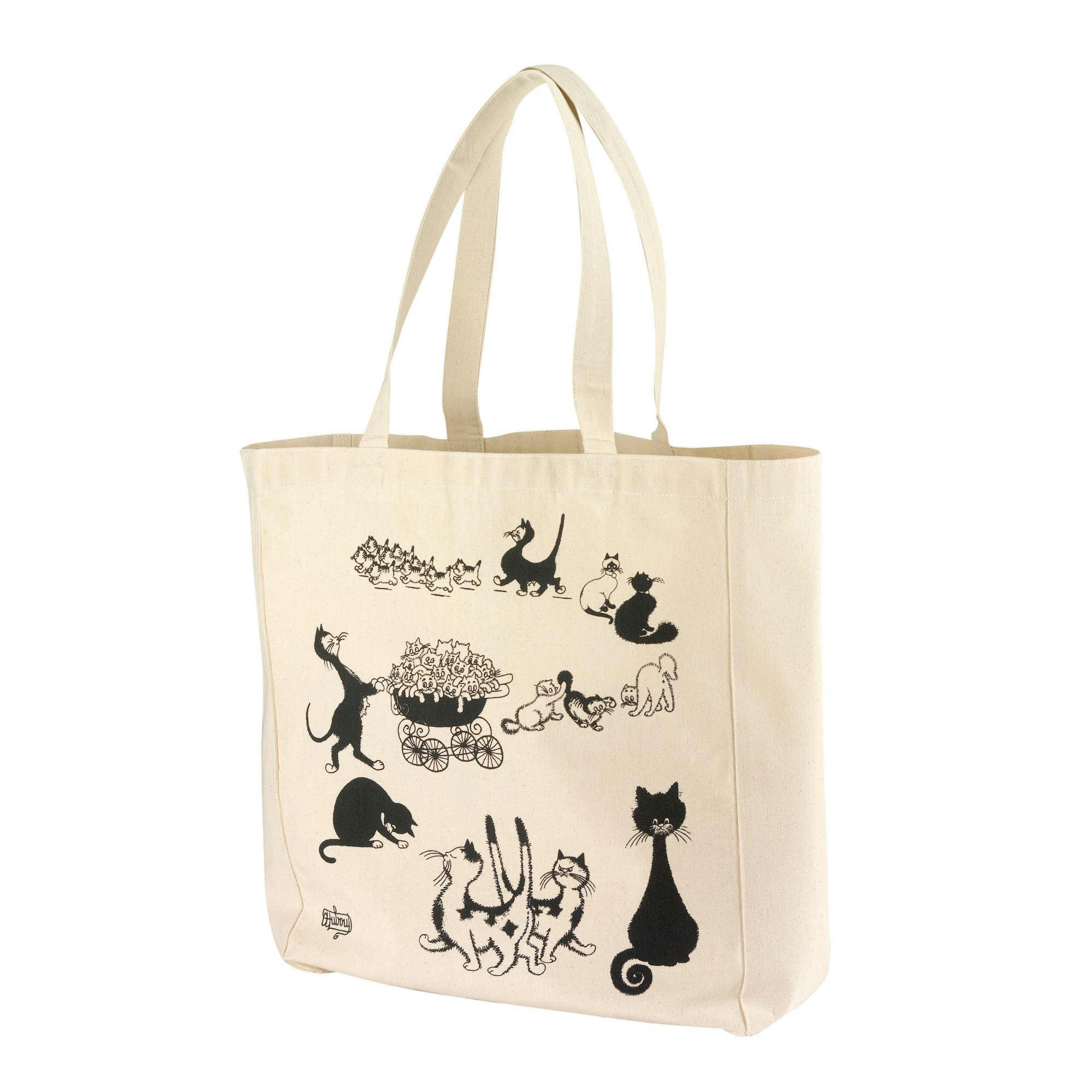DUBOUT - Sac shopping  Multichats en coton ecru 40 x 36 x 16
