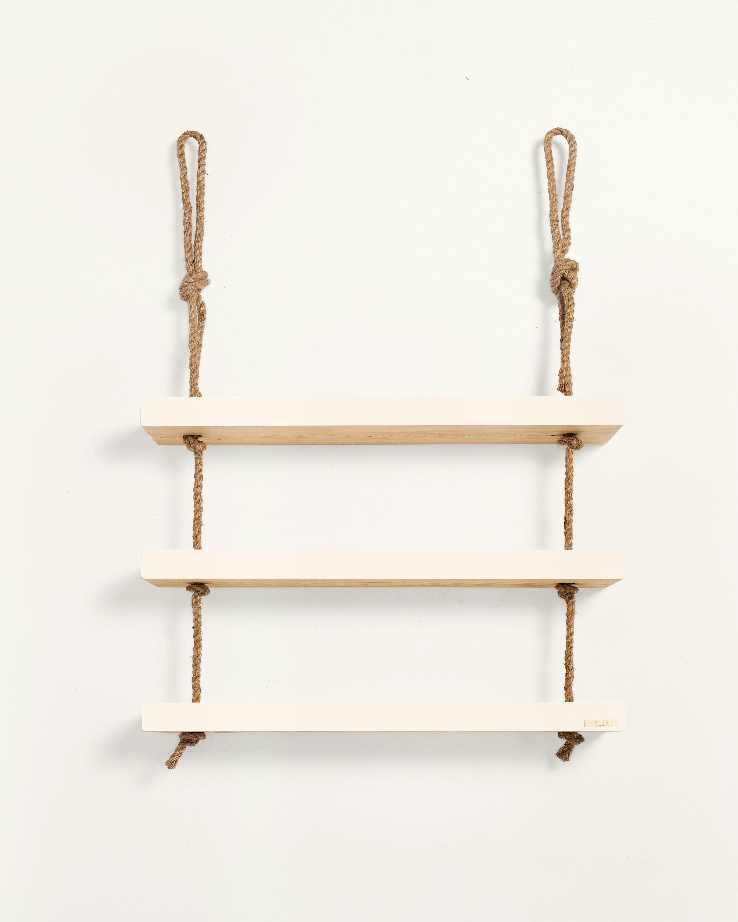 MAKEMBA - Etagère suspendue avec corde de chanvre couleur Blanc nordique 100 cm