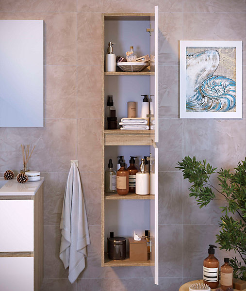 Colonne de salle de bain NELI 2 portes 140x30x27 cm chêne et blanc T-BATH