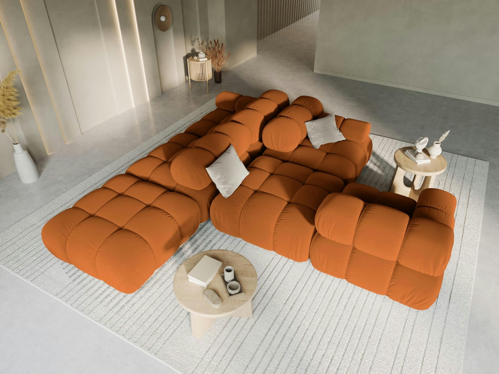 BELLIS - Canapé modulable gauche 4 places en tissu velours terracotta