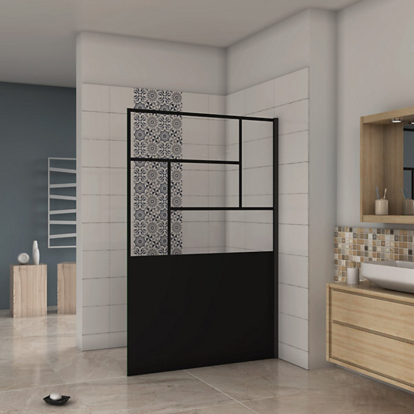 Paroi de douche 120x200cm -Paroi douche italienne Noir mat-style industriel -8mm verre,élégance et intimité assurées