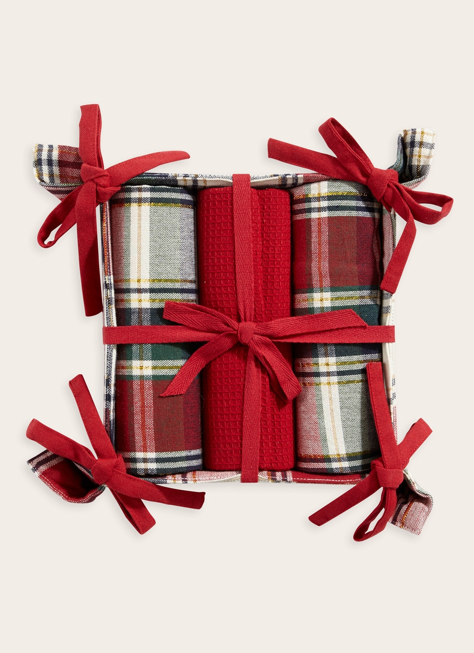 SAC DE 3 TORCHONS TARTAN BRILL ROUGE