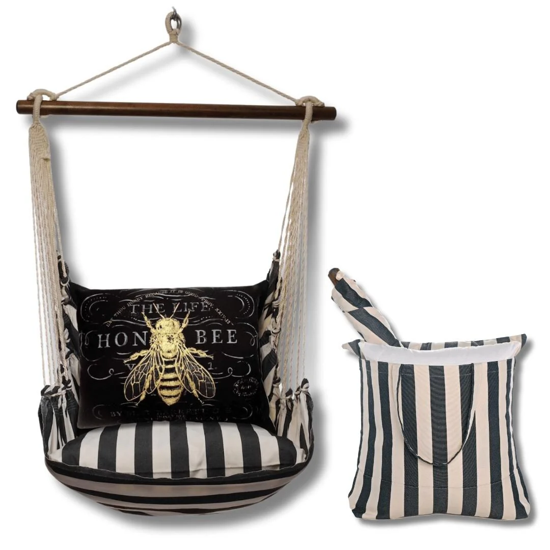 Magnolia Casual Swing Set 4 piece - True Black Stripe w/ Vintage Bee on Black