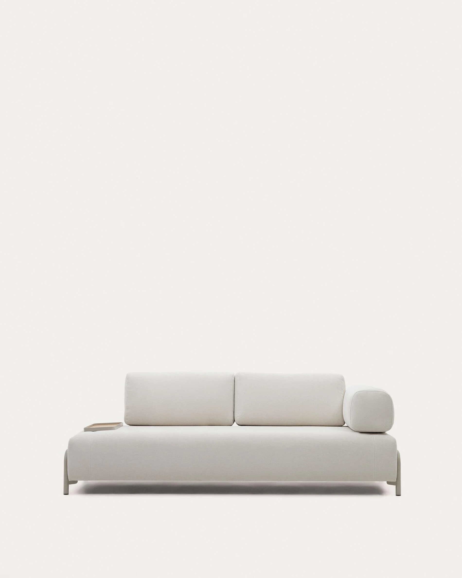 Compo 3-seater beige chenille sofa, small tray oak veneer and beige metal structure 232cm FSC Mix Credit