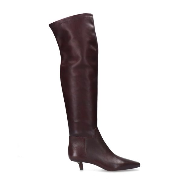 Bordeaux hoge stretch laarzen met kitten heel