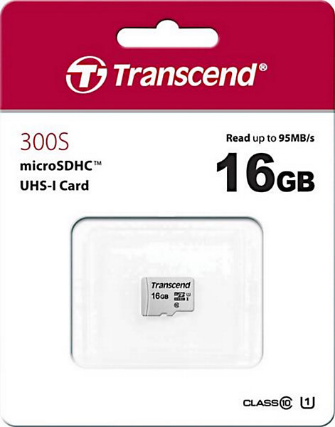 Carte mémoire microSDHC 16GB 300S Transcend