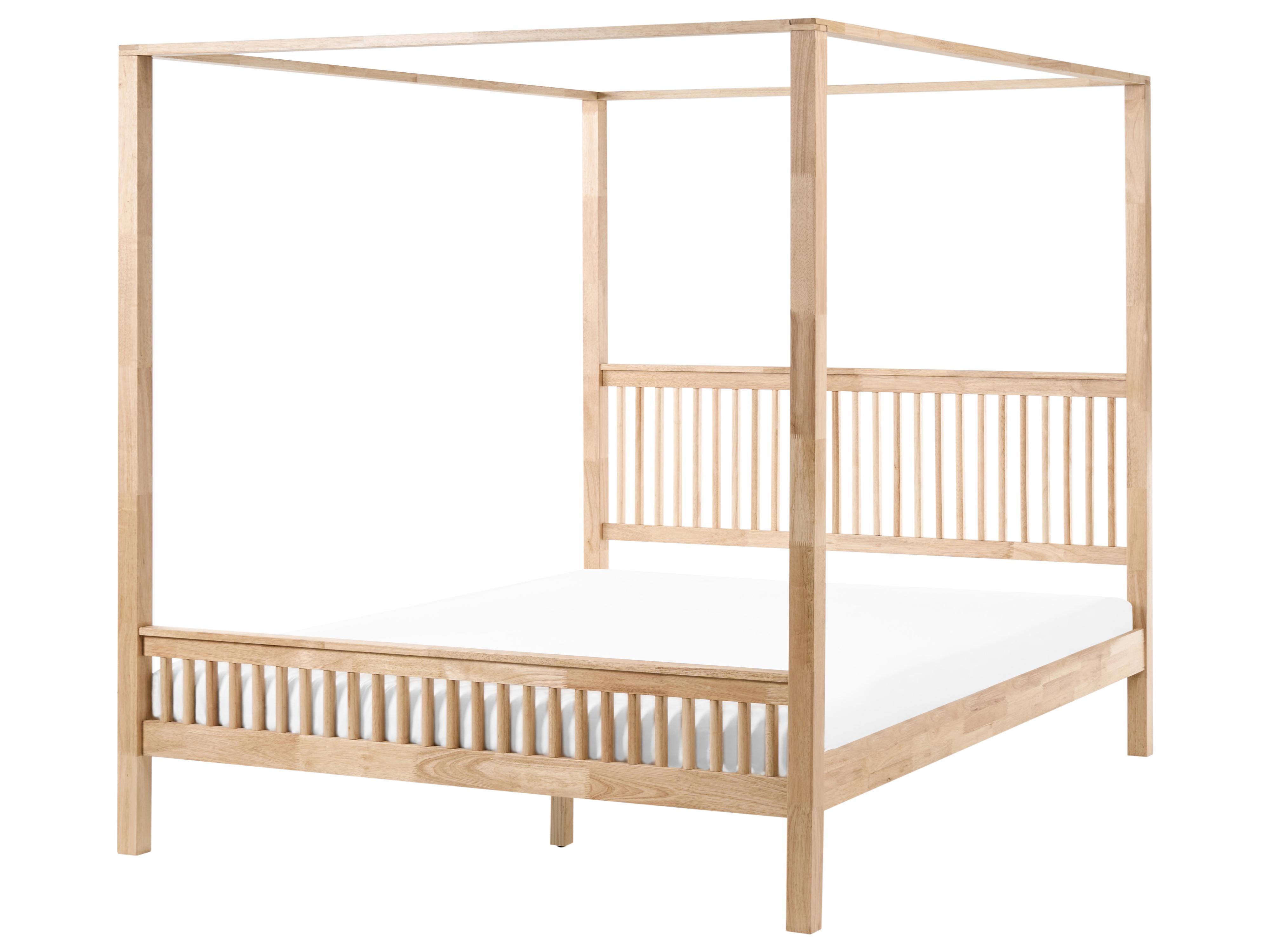 Four Poster Bed Wood HARFLEUR 160 x 200 cm (EU King Size) Light Brown
