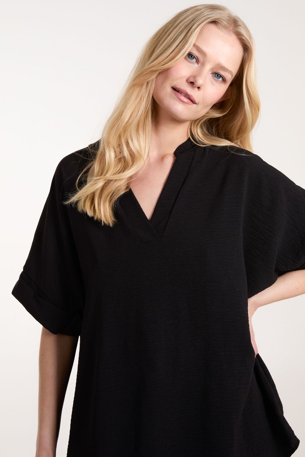 Blue Vanilla V-Neck Short Sleeve Blouse