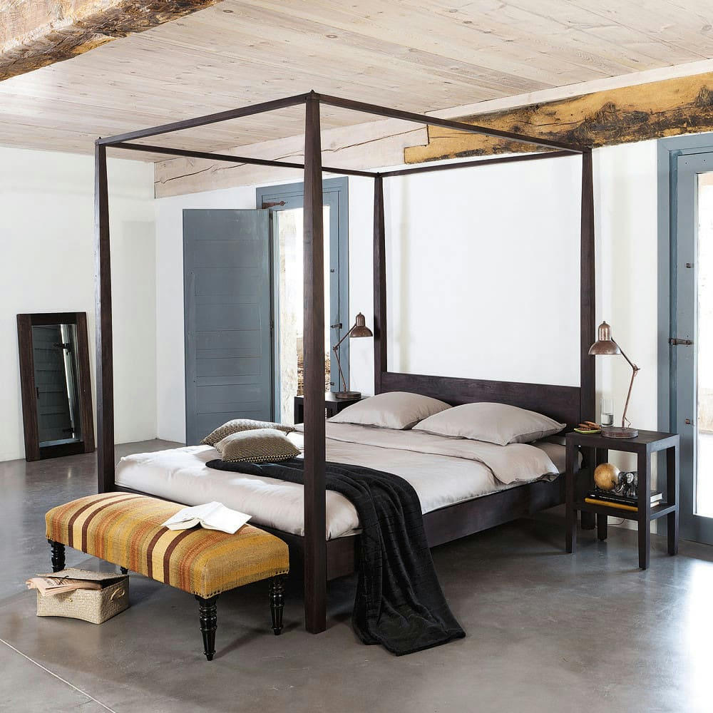 Goa - Lit à baldaquin en acacia massif 160x200